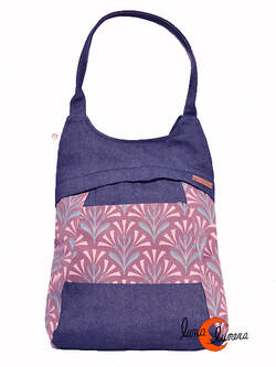 Mochilas de tela Mugling. Mochila bolso azul vaquero espigas marrón.