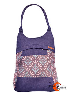 Mochilas de tela Mugling. Mochila bolso azul vaquero espigas gris.