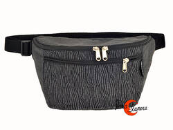 Riñoneras de tela BRUO. Riñonera redonda con cremallera grande XL, print cebra gris.