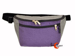 Riñoneras de tela BRUO. Riñonera redonda con cremallera grande XL, gris y morado.