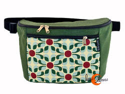 Riñoneras de tela BRUO. Riñonera redonda con cremallera muy grande XXL, verde con flores.