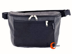 Riñoneras de tela BRUO. Riñonera redonda con cremallera muy grande XXL, gris y negro.