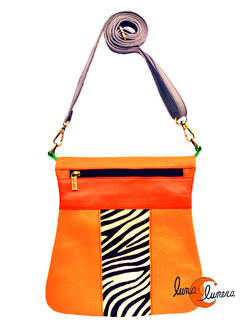 Soruka, bolso alforja de piel cuatro posiciones, naranjo butano.