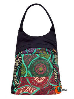 Mochilas de tela Mugling. Mochila bolso negra mandalas granate y verde.