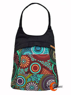 Mochilas de tela Mugling. Mochila bolso negra mandalas morado y granate.