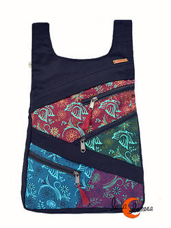 Mochilas de tela Mugling. Mochila parches con cremallera trasera, hiedras azul morado.