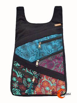 Mochilas de tela Mugling. Mochila parches con cremallera trasera, hiedras negro rojo.