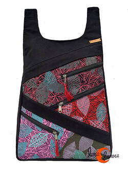 Mochilas de tela Mugling. Mochila parches con cremallera trasera, hoja grande morado verde.