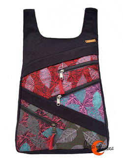 Mochilas de tela Mugling. Mochila parches con cremallera trasera, hoja grande negro verde.