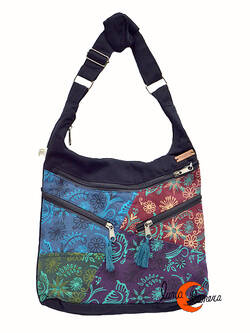 Bolsos de tela estampada Mugling, grande hiedras verde morado.