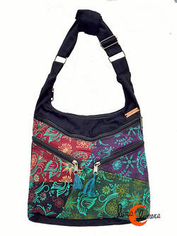 Bolsos de tela estampada Mugling, grande hiedras negro verde.