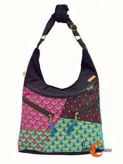 Bolsos de tela estampada Mugling, grande tulipanes rojo azul.