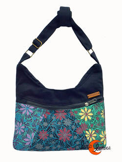 Bolsos de tela estampada Mugling, pequeño parches flores morado, negro, verde.