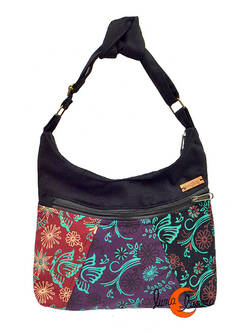 Bolsos de tela estampada Mugling, pequeño parches hiedras rojo, morado, negro.