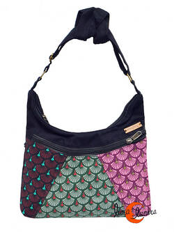 Bolsos de tela estampada Mugling, pequeño parches tulipanes negro, verde, morado.