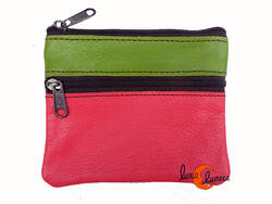 Monedero de piel de colores Soruka, coral y verde.