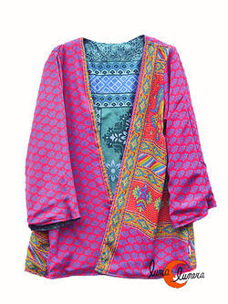 Kimono reversible corto. Kimono 1, fucsia y azul.