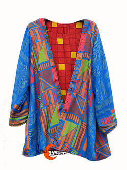 Kimono reversible corto. Kimono 3, azulón y rojo.