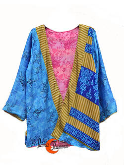Kimono reversible corto. Kimono 4, azul y rosa.