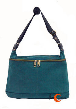 Benetti bolsos de tela, bolso dos bolsillos pequeño azul/verde petróleo.