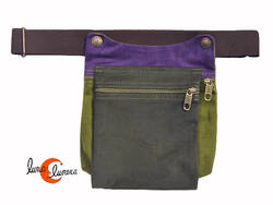 Benetti riñoneras de tela, tapa verdes y morado.