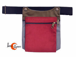 Benetti riñoneras de tela, tapa rojo guinda, gris y verde.