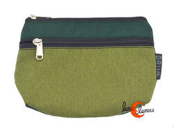 Estuches y neceseres de tela Bruo. Neceser grande doble cremallera. Verde liso.