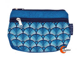 Estuches y neceseres de tela Bruo. Neceser grande doble cremallera. Abanicos azul.