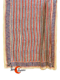 Pareo-fular de algodón, rayas rojo y azul.