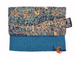 Cartera vegana Bruo de tela con goma. Pequeña tríptico, azul tierra.