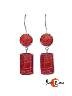 Pendientes de plata y coral rojo. Doble pieza.