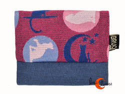 Cartera vegana Bruo de tela con goma. Pequeña tríptico, gatos azul y rosa.