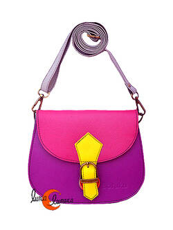 Soruka, bolsos de piel de colores. Bolso pequeño redondo magenta y fucsia.